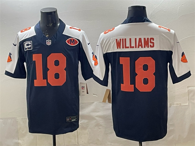 Men's Chicago Bears #18 Caleb Williams Navy/White F.U.S.E. With 1-star C Patch And VMH Patch Throwback Stitched Football Jersey